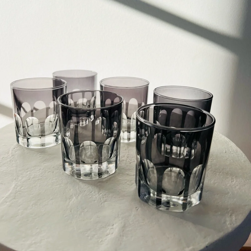 RIALTO HANDMADE IN TÜRKIYE SMOKE OLD FASHIONED GLASSES 12 OZ SET OF‎ 6 MCM STYLE